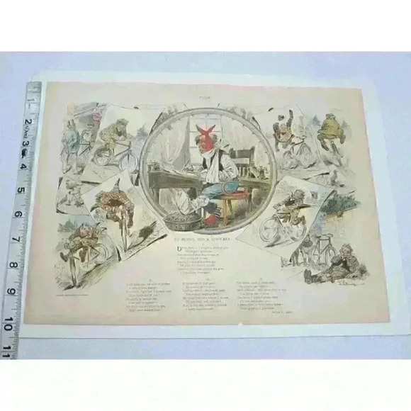 Art Print Bicycle Cartoon JS Pughe Hub Sprocket Puck Magazine Antique 1897 - Picture 9 of 12